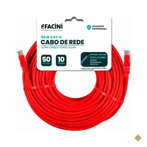 Cabo De Rede Efacini Vermelhocat6 Ef-Connect 100% Cobre, Anatel 50 Metros