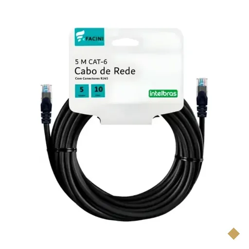 Cabo De Rede Efacini Preto Cat6 Intelbras 100% Cobre, Anatel 5 Metros