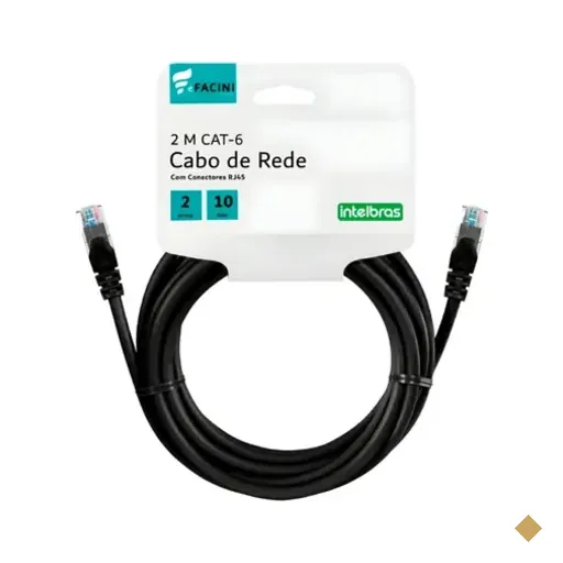 Cabo De Rede Efacini Preto Cat6 Intelbras 100% Cobre, Anatel 2 Metros