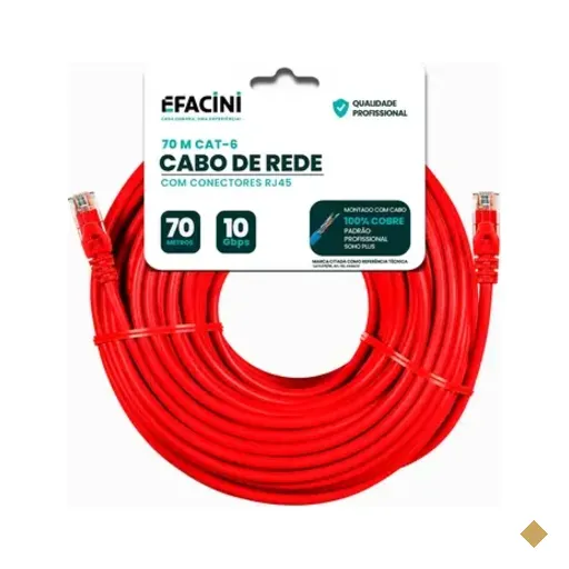 Cabo De Rede Efacini Vermelho Cat6 Ef-Connect 100% Cobre, Anatel 70 Metros