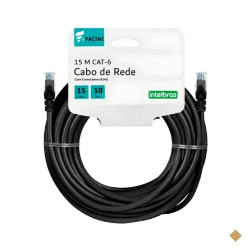 Cabo De Rede Efacini Preto Cat6 Intelbras 100% Cobre, Anatel 15 Metros