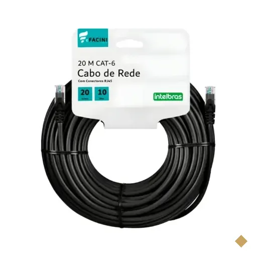 Cabo De Rede Efacini Preto Cat6 Intelbras 100% Cobre, Anatel 20 Metros