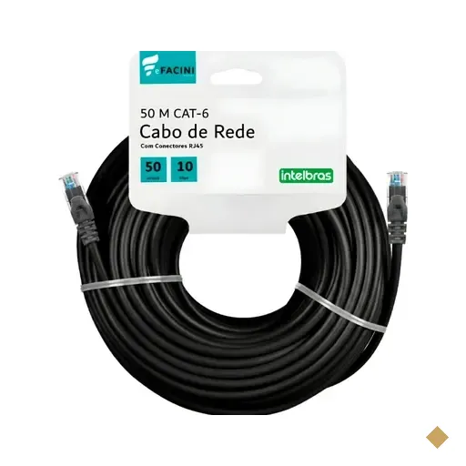 Cabo De Rede Efacini Preto Cat6 Intelbras 100% Cobre, Anatel 50 Metros