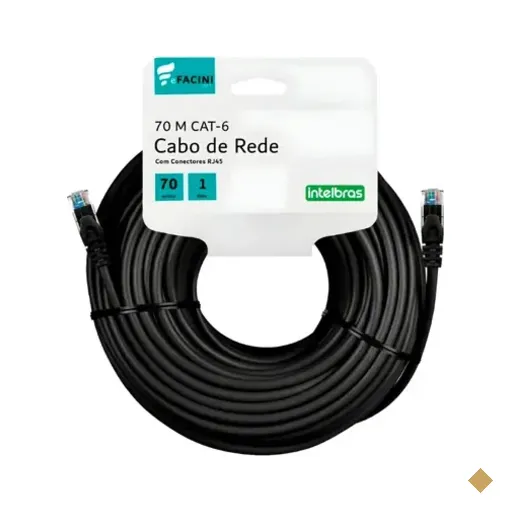 Cabo De Rede Efacini Preto Cat6 Intelbras 100% Cobre, Anatel 70 Metros