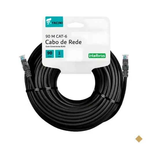 Cabo De Rede Efacini Preto Cat6 Intelbras 100% Cobre, Anatel 90 Metros