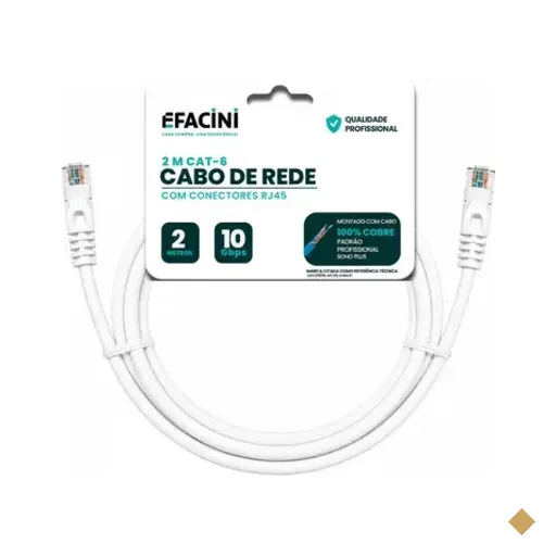 Cabo De Rede Efacini Branco Cat6 Ef-Connect 100% Cobre, Anatel 2 Metros