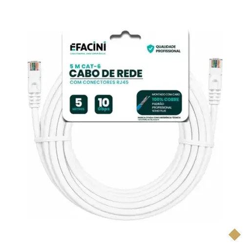 Cabo De Rede Efacini Branco Cat6 Ef-Connect 100% Cobre, Anatel 5 Metros