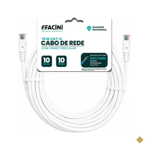 Cabo De Rede Efacini Branco Cat6 Ef-Connect 100% Cobre, Anatel 10 Metros