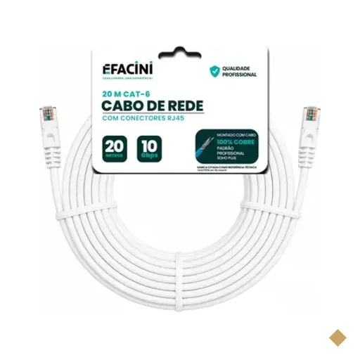 Cabo De Rede Efacini Branco Cat6 Ef-Connect 100% Cobre, Anatel 20 Metros
