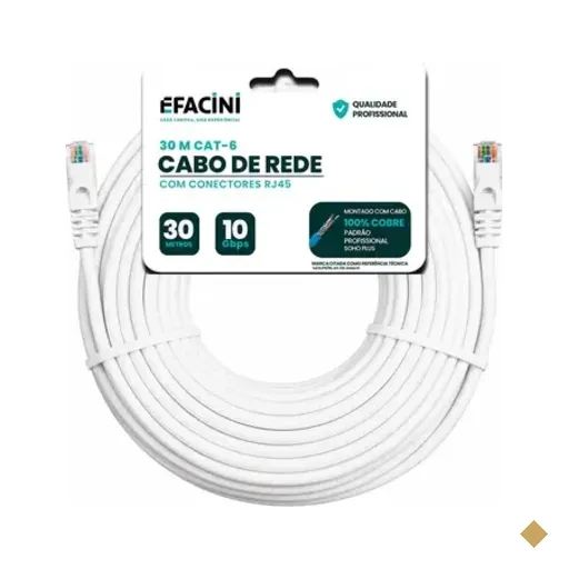 Cabo De Rede Efacini Branco Cat6 Ef-Connect 100% Cobre, Anatel 30 Metros