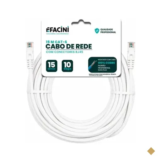Cabo De Rede Efacini Branco Cat6 Ef-Connect 100% Cobre, Anatel 15 Metros
