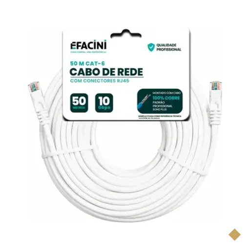Cabo De Rede Efacini Branco Cat6 Ef-Connect 100% Cobre, Anatel 50 Metros