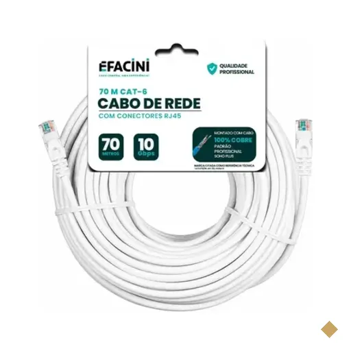 Cabo De Rede Efacini Branco Cat6 Ef-Connect 100% Cobre, Anatel 70 Metros