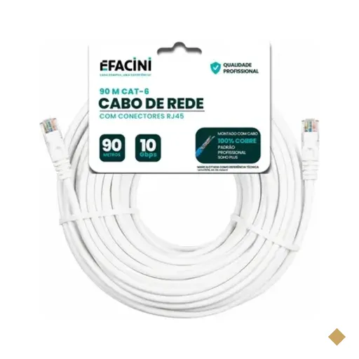 Cabo De Rede Efacini Branco Cat6 Ef-Connect 100% Cobre, Anatel 90 Metros