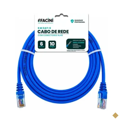 Cabo De Rede Efacini Azul Cat6 Ef-connect 100% Cobre, Anatel 6 Metros