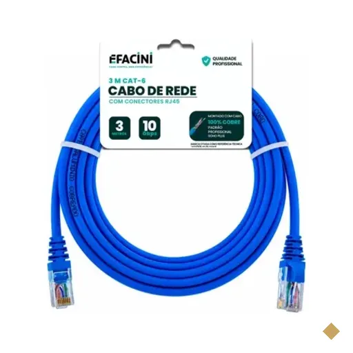 Cabo De Rede Efacini Azul Cat6 Ef-connect 100% Cobre, Anatel 3 Metros