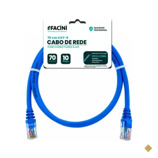 Cabo De Rede Efacini Azul Cat6 Ef-connect 100% Cobre, Anatel 70 Centimetros