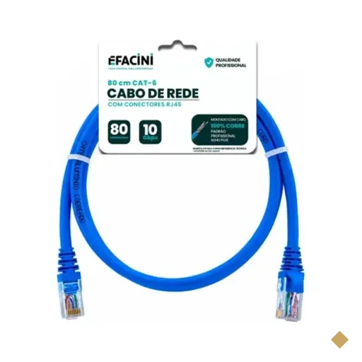 Cabo De Rede Efacini Azul Cat6 Ef-connect 100% Cobre, Anatel 80 Centimetros