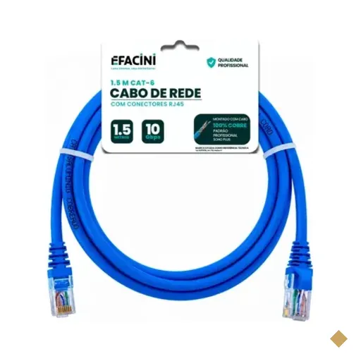 Cabo De Rede Efacini Azul Cat6 Ef-connect 100% Cobre, Anatel 1,5 Metros