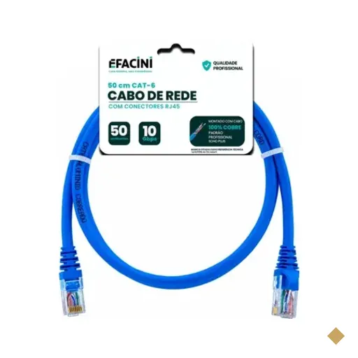 Cabo De Rede Efacini Azul Cat6 Ef-connect 100% Cobre, Anatel 50 Centimetros