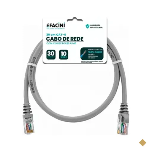 Cabo De Rede Efacini Cinza Cat6 Ef-connect 100% Cobre, Anatel 30 Centimetros