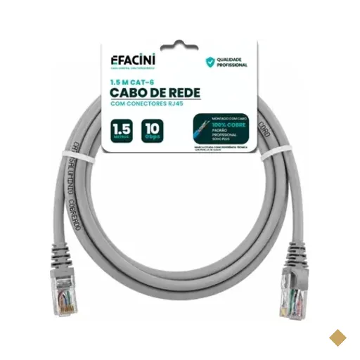Cabo De Rede Efacini Cinza Cat6 Ef-connect 100% Cobre, Anatel 1,5 Metros