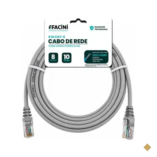 Cabo De Rede Efacini Cinza Cat6 Ef-connect 100% Cobre, Anatel 8 Metros