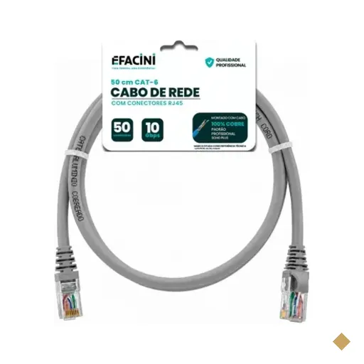 Cabo De Rede Efacini Cinza Cat6 Ef-connect 100% Cobre, Anatel 50 Centimetros