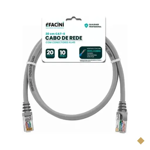 Cabo De Rede Efacini Cinza Cat6 Ef-connect 100% Cobre, Anatel 20 Centimetros