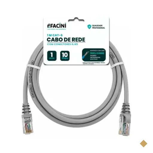 Cabo De Rede Efacini Cinza Cat6 Ef-connect 100% Cobre, Anatel 1 Metro
