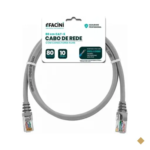 Cabo De Rede Efacini Cinza Cat6 Ef-connect 100% Cobre, Anatel 80 Centimetros