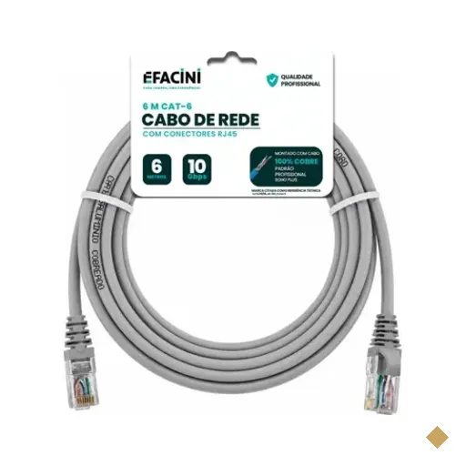 Cabo De Rede Efacini Cinza Cat6 Ef-connect 100% Cobre, Anatel 6 Metros