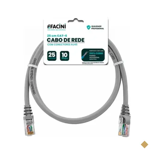 Cabo De Rede Efacini Cinza Cat6 Ef-connect 100% Cobre, Anatel 25 Centimetros