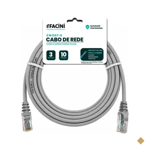 Cabo De Rede Efacini Cinza Cat6 Ef-connect 100% Cobre, Anatel 3 Metros
