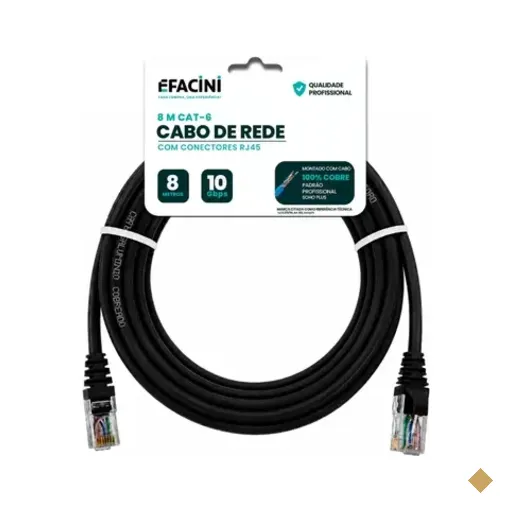 Cabo De Rede Efacini Preto Cat6 Ef-connect 100% Cobre, Anatel 8 Metros