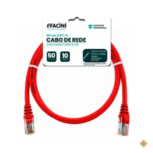 Cabo De Rede Efacini Vermelho Cat6 Ef-connect 100% Cobre, Anatel 50 Centimetros