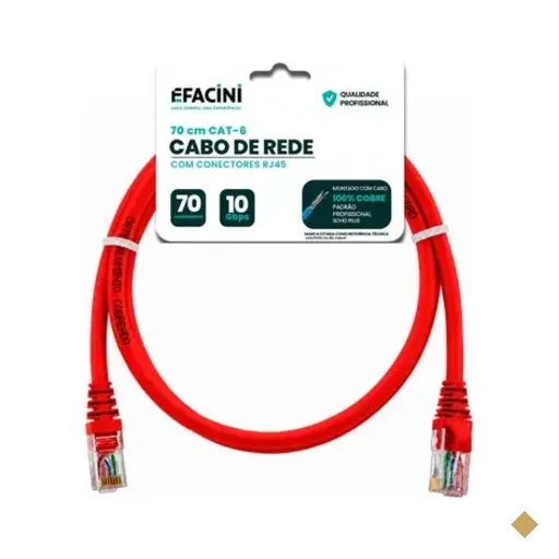 Cabo De Rede Efacini Vermelho Cat6 Ef-connect 100% Cobre, Anatel 70 Centimetros