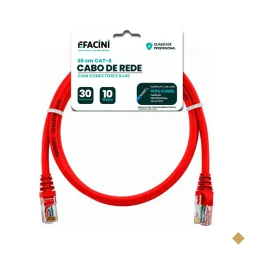 Cabo De Rede Efacini Vermelho Cat6 Ef-connect 100% Cobre, Anatel 30 Centimetros