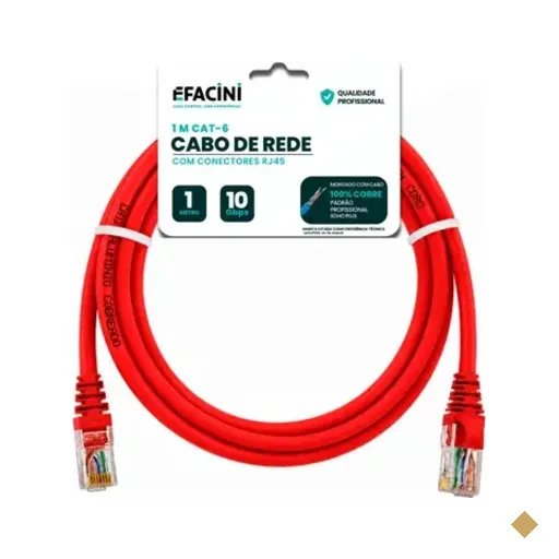 Cabo De Rede Efacini Vermelho Cat6 Ef-connect 100% Cobre, Anatel 1 Metro