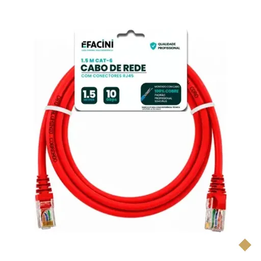 Cabo De Rede Efacini Vermelho Cat6 Ef-connect 100% Cobre, Anatel 1,5 Metros