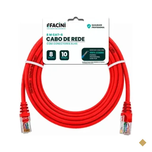 Cabo De Rede Efacini Vermelho Cat6 Ef-connect 100% Cobre, Anatel 8 Metros