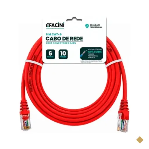 Cabo De Rede Efacini Vermelho Cat6 Ef-connect 100% Cobre, Anatel 6 Metros