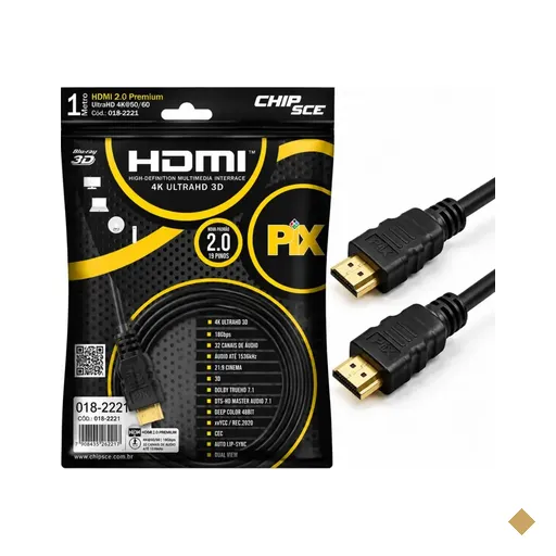 Cabo HDMI 2.0 Gold PIX 1m 4K 19 Pinos - 018-2221