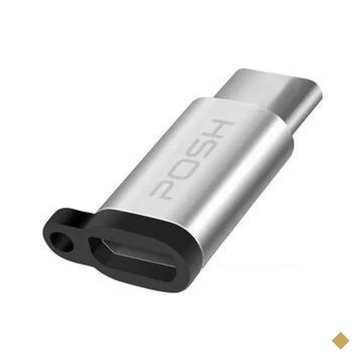 Adaptador Posh Micro Usb Para Usb C Em Metal Com Cordao Para Cabo Usb Prateado