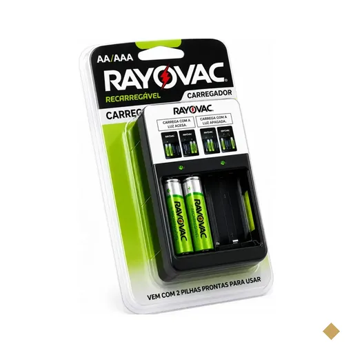 Carregador de Pilhas AA/AAA + 2 Pilhas Recarregáveis AA 1350mAh, Bivolt…