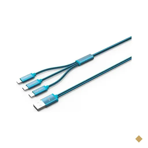 Cabo USB Nylon 3x1 1,2m Azul (Fast Charge) CB-300BL - C3Tech