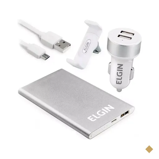 Kit Carregador Elgin (Bateria Portátil 3000mAh + Carregador Veicular + Cabo…