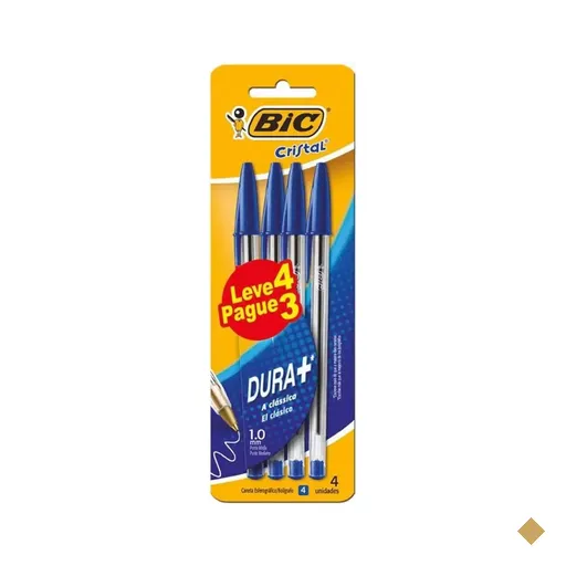 Caneta esferográfica 1.0mm cristal 1,0mm Blister c/ 4 Unidades - BIC