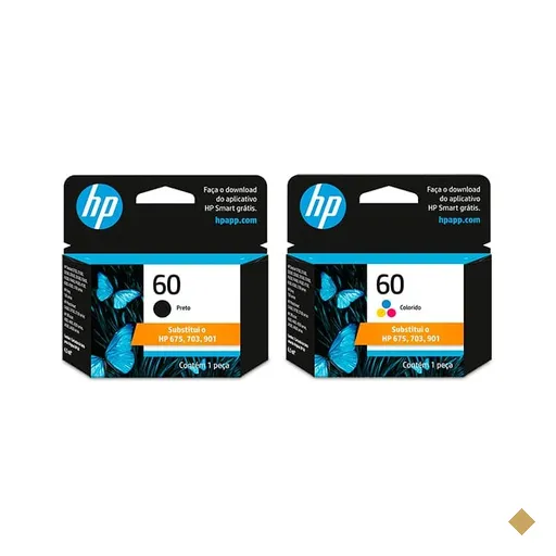 Cartucho HP 60 color CC643WB + Cartucho HP 60 preto 4,5ml CC640WB CX 1 UN