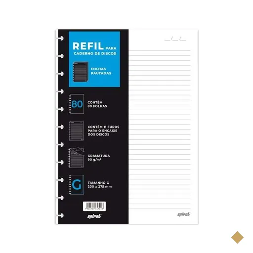Refil para Caderno de Discos Tamanho G (200×275 mm) com 80 Folhas Pautadas…